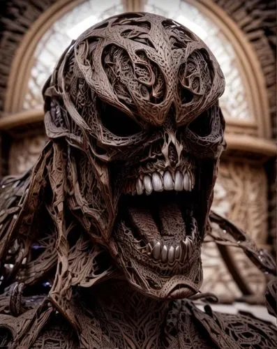 skull sculpture,skull statue,scrap sculpture,door knocker,fractalius,district 9,png sculpture,allies sculpture,venom,wooden mask,carved wood,teeth,supernatural creature,carved,spawn,gorgon,hag,death head,dead earth,skull mask