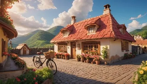 alpine village,bernese highlands,home landscape,mountain village,bavarian swabia,roof landscape,Photography,General,Cinematic