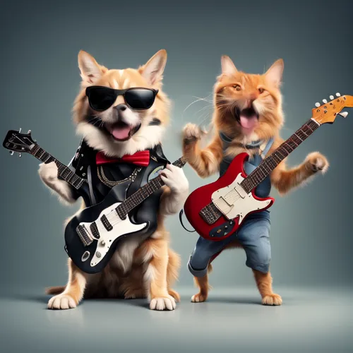 rock band,guitar player,rock and roll,rock 'n' roll,rock music,rock'n roll,music band,the cat and the,pet vitamins & supplements,dog - cat friendship,musicians,sock and buskin,rock n roll,fender,music