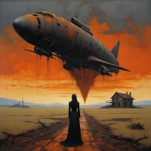 airship,zeppelin,airships,graf-zepplin,death angel,zeppelins,testament,apocalypse,heliosphere,spaceplane,air ship,ufo,arrival,corrosion,rust-orange,concorde,blimp,vulcania,747,pilgrimage,Conceptual Art,Oil color,Oil Color 08