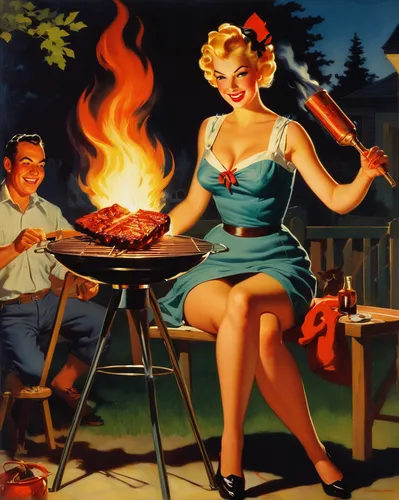 barbecue,barbeque,barbecue torches,bbq,summer bbq,barbeque grill,grilling,barbecue grill,valentine day's pin up,outdoor cooking,domestic life,southern cooking,red cooking,flamed grill,fire artist,campfire,painted grilled,chicken barbecue,grill,fire master,Illustration,Retro,Retro 10