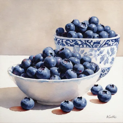 """A love affair with blueberries"" original fine art by Kim Smith",blueberries,bilberry,blue grapes,fruit bowl,johannsi berries,bowl of fruit,summer fruit,berries,berries on yogurt,berry quark,bowl o