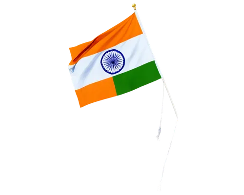 Indian national flag, horizontal tricolor, saffron orange, white, green, Ashoka Chakra, blue chakra, 24 spokes, golden border, waving, fluttering, wind blowing, sunny day, clear sky, patriotic, nation