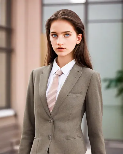 Standing student inside elite school with private high school uniform,woman in menswear,business woman,businesswoman,business girl,menswear for women,men's suit,white-collar worker,women clothes,women