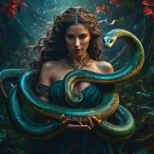 Goddess snake intertwined around the full body magic,serpent,anahata,medusa,anaconda,blue snake,medusa gorgon,snake charming,fantasy portrait,siren,fantasy art,pointed snake,water snake,fantasy pictur