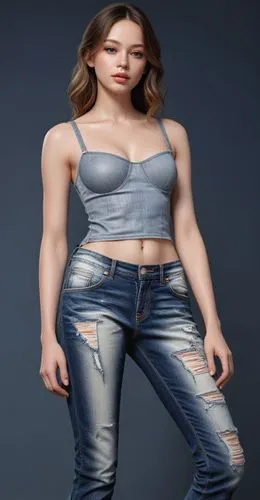 PHOTOREALISTIC,a girl with an attractive  wears ripped jeans,jwala,jeans background,muscle woman,strong woman,bufferin,fitness model