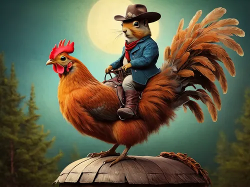 pardner,vintage rooster,western riding,rooster in the basket,bantam,cowpunk,the chicken,chocobo,poussaint,chicken bird,henpecked,panchito,landfowl,coq,roosters,banjo player,homesteader,fowl,gallinas,clucked,Illustration,Abstract Fantasy,Abstract Fantasy 01