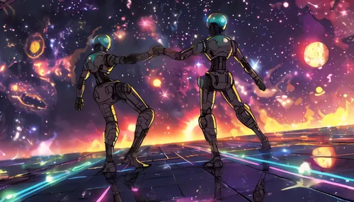 metaverse,astronomers,scene cosmic,binary system,space walk,artists of stars,dimension,galaxy collision,universe,cosmos field,star winds,duet,celestial event,vocaloid,virtual world,cg artwork,scifi,or