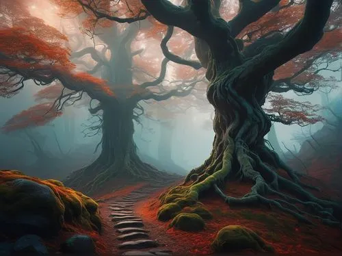 crooked forest,forest path,tree top path,tree lined path,autumn forest,fairytale forest,forest landscape,the mystical path,foggy forest,enchanted forest,wooden path,fantasy landscape,germany forest,elven forest,forest tree,haunted forest,forest floor,hiking path,fairy forest,pathway,Illustration,Paper based,Paper Based 05