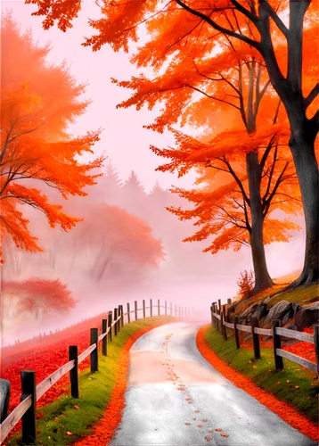 autumn scenery,autumn landscape,fall landscape,autumn background,maple road,autumn morning,autumn idyll,autumn day,autumn fog,late autumn,landscape background,the autumn,autumn walk,one autumn afternoon,autumn,country road,landscape red,autumn trees,forest road,world digital painting,Conceptual Art,Fantasy,Fantasy 02