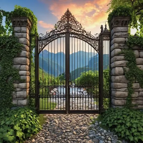 iron gate,farm gate,stone gate,gated,wood gate,fence gate,Photography,General,Realistic