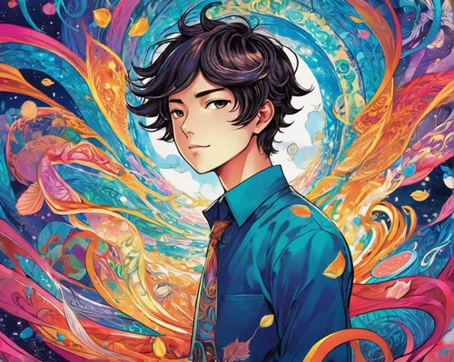 phoenix,sakana,fantasy portrait,vane,digital illustration,eros,tumblr icon,anime boy,colorful doodle,cg artwork,fairy galaxy,perseus,gale,joshua,rosa ' amber cover,illustrator,apollo,portrait background,flame spirit,zodiac sign leo,Illustration,Realistic Fantasy,Realistic Fantasy 39