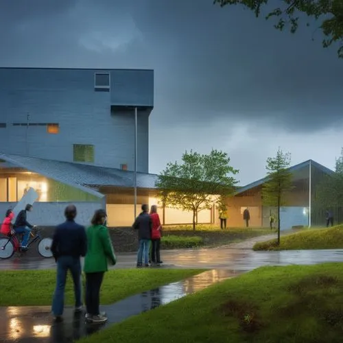 school design,3d rendering,render,community centre,digital compositing,therapy center,prefabricated buildings,concept art,hurricane benilde,new building,daylighting,youth club,kettunen center,3d rende