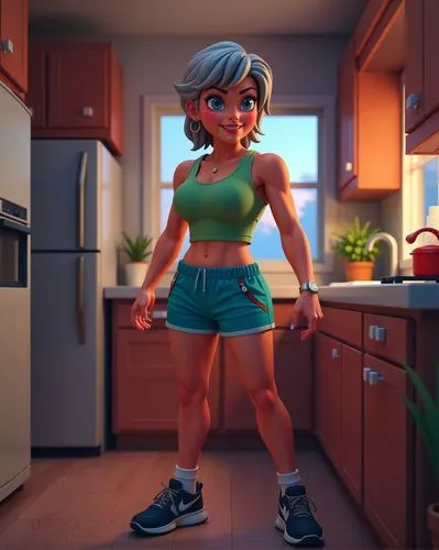 enza,girl in the kitchen,tina,muscle woman,female runner,angelica