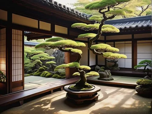 japanese-style room,japanese zen garden,ryokan,bonsai,bonsai tree,zen garden,japanese garden ornament,the japanese tree,dojo,japanese garden,ryokans,japan garden,japanese art,teahouse,katsura,bakufu,ikebana,bamboo plants,tea ceremony,asian architecture,Illustration,Paper based,Paper Based 10