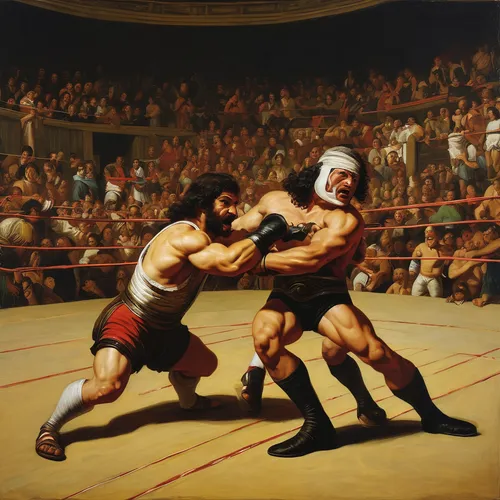 striking combat sports,combat sport,the hand of the boxer,folk wrestling,greco-roman wrestling,lucha libre,pankration,professional boxing,chess boxing,mixed martial arts,scholastic wrestling,traditional sport,sparring,knockout punch,wrestle,wrestling,fight,savate,boxing ring,wrestlers,Art,Classical Oil Painting,Classical Oil Painting 26