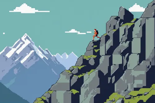 chasm,mountain guide,mountain world,mountain climber,mountains,alpine crossing,pixel art,mountain,mountain climbing,mountainside,alpine climbing,high mountains,mountain fink,mountaineering,mountain slope,mountain scene,giant mountains,adventure game,goat mountain,wander,Unique,Pixel,Pixel 01