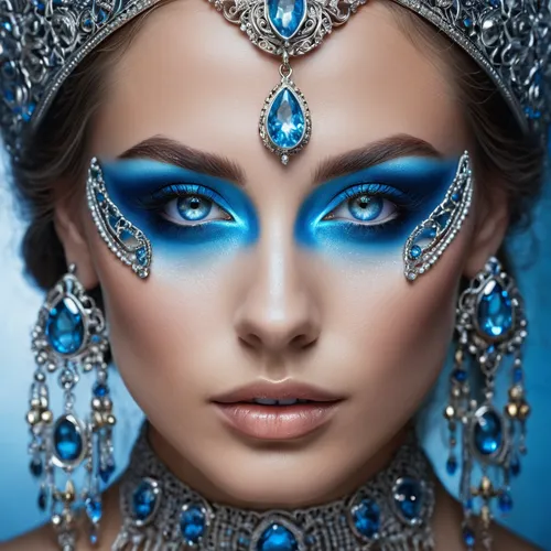 blue enchantress,cobalt blue,beauty face skin,eyes makeup,blue peacock,sapphire,ice queen,woman face,the blue eye,silvery blue,the snow queen,blue eyes,jasmine blue,mazarine blue,fantasy art,venetian mask,royal blue,makeup artist,ojos azules,headdress,Photography,General,Natural