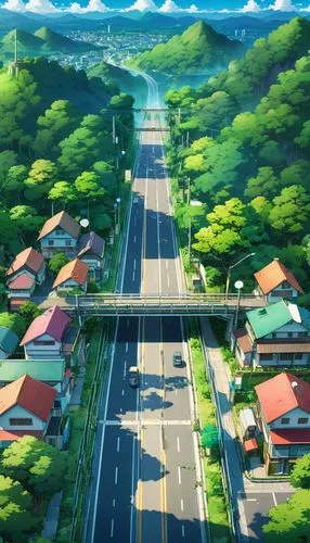 city highway,wakanohana,tsumugi kotobuki k-on,road,kotoko,mountain road,yazaki,ghibli,roads,japan landscape,kazoku,ichigaya,kanto,horikoshi,yamanoi,the road,highway,mountain highway,hiratsuka,overpassed,Illustration,Japanese style,Japanese Style 03