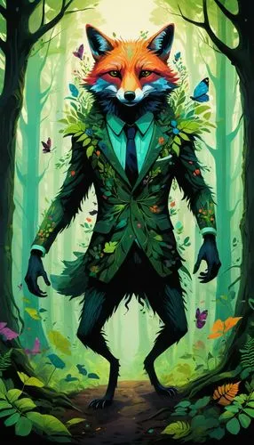 In a lush and mysterious forest, a monstrous creature hovers in mid-air, replaced by a kaleidoscope of colors. The creature is represented by a dapper burst of stoic hum, titled "Baggle," as it is "sl