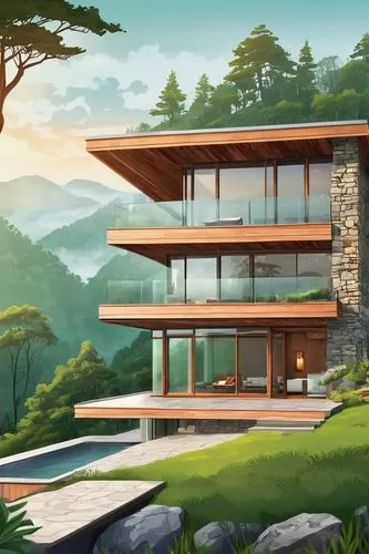 modern house,mid century house,house in mountains,house in the mountains,house by the water,mid century modern,fallingwater,idyllic,forest house,modern architecture,beautiful home,contemporary,dunes house,dreamhouse,house with lake,home landscape,holiday villa,landscape background,frame house,luxury property,Unique,Design,Sticker