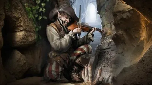 an artist painting an old westy man playing the violin,itinerant musician,violin player,fiddler,celtic harp,radagast,harp player