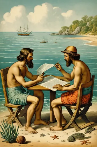 arm wrestling,beach furniture,aborigines,men sitting,marine scientists,indigenous painting,beach restaurant,conversation,hammered dulcimer,exchange of ideas,primitive people,trireme,indigenous australians,hands holding plate,colonization,adam and eve,picnic table,game illustration,beer tables,vintage art,Illustration,Retro,Retro 24