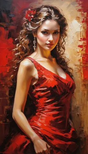 man in red dress,flamenca,lady in red,oil painting,oil painting on canvas,art painting,Conceptual Art,Oil color,Oil Color 09