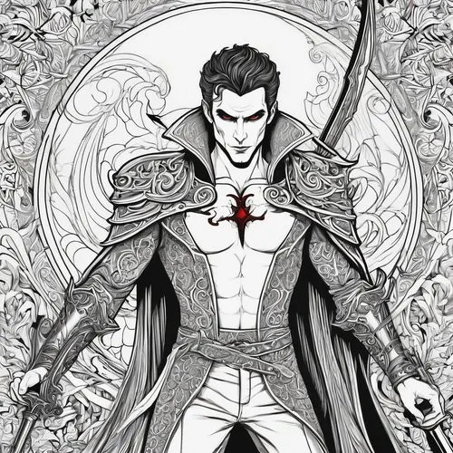 aizen,yushenkov,alucard,diarmuid,kurogane,espada,Illustration,Black and White,Black and White 05