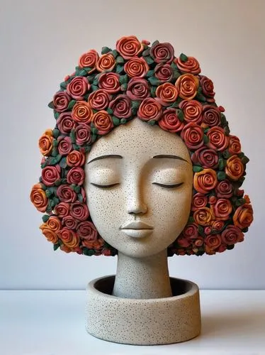 dahlia pinata,flower hat,terracotta flower pot,felt flower,pompom dahlia,girl in a wreath,flower art,crown marigold,girl in flowers,rose wreath,stitched flower,fabric flower,woman sculpture,beautiful bonnet,fabric flowers,filled dahlias,blooming wreath,filled dahlia,flower crown,wooden flower pot,Illustration,Abstract Fantasy,Abstract Fantasy 22