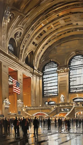 grand central station,grand central terminal,south station,union station,wall street,nyse,david bates,upper market,oil painting,large market,amtrak,central station,oil painting on canvas,usa landmarks,oil on canvas,hudson yard,photo painting,stations,train depot,art painting,Art,Classical Oil Painting,Classical Oil Painting 01