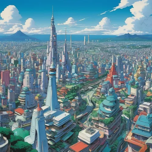 skyscraper town,fantasy city,city cities,sky city,metropolis,cityscape,moc chau hill,city panorama,tokyo city,cities,the city,taipei,view of the city,taipei city,shinjuku,city view,city skyline,capital city,tokyo,city trans,Illustration,Japanese style,Japanese Style 14