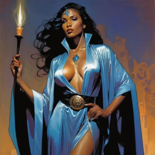 Turn the ersed part into: Background,sorceress,fantasy woman,blue enchantress,priestess,the enchantress,heroic fantasy,goddess of justice,african american woman,lady of the night,wonderwoman,warrior w