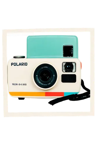 Polaroid camera, white frame, glossy finish, rounded corners, retro style, colorful borders, soft focus, shallow depth of field, warm color tone, natural lighting, 3/4 composition, close-up shot, nost