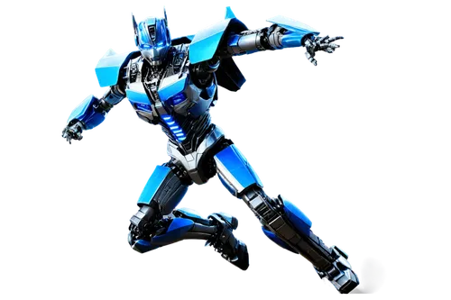 Cybertron, robot, transformers, metallic body, glowing blue eyes, sharp edges, mechanical limbs, electric sparks, dynamic pose, action scene, energetic atmosphere, futuristic, sci-fi, 3D rendering, hi