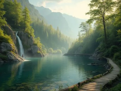 river landscape,fantasy landscape,nature landscape,beautiful landscape,landscape background,natural scenery,landscapes beautiful,landscape nature,mountainlake,mountain spring,mountain river,nature wallpaper,forest landscape,mountain landscape,beautiful lake,plitvice,fantasy picture,the natural scenery,forest lake,tranquility,Photography,General,Realistic