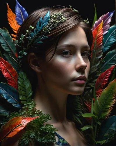 faery,faerie,fairie,seelie,dryad,diwata,fantasy portrait,girl in a wreath,fairy peacock,fae,fairy queen,flower fairy,mystical portrait of a girl,amazonica,dryads,flora,garden fairy,fantasy art,botanicals,feather headdress,Photography,Artistic Photography,Artistic Photography 02