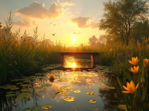 pond,evening lake,pond flower,wetland,lily pond,lilly pond,polders,waterlilies,wetlands,idyll,garden pond,meadow landscape,full hd wallpaper,lotus on pond,daybreak,dutch landscape,l pond,landscape background,nature landscape,water lilies,Photography,General,Realistic