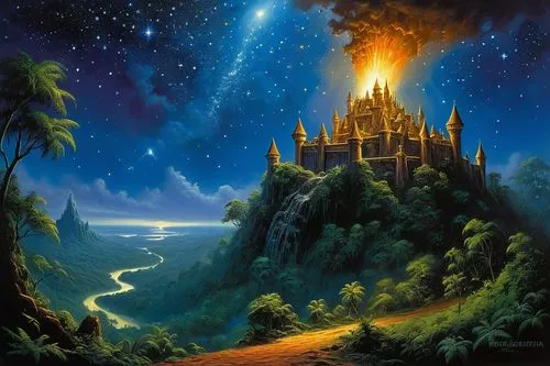 fantasy picture,fantasy landscape,hogwarts,fairy tale castle,diagon,fantasy art,Illustration,Realistic Fantasy,Realistic Fantasy 32