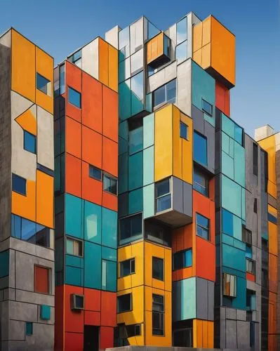 colorful facade,apartment blocks,multifamily,cubic house,apartment block,cube stilt houses,multistorey,tetris,blocks of houses,apartment building,apartments,cubic,shipping containers,mondriaan,building block,apartment buildings,modern architecture,cube house,kimmelman,cubist,Art,Artistic Painting,Artistic Painting 25