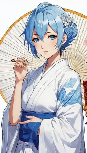 Style: Yaoi/Shounen-Ai
Color Palette: Soft blues and whites
Description: Yuna is a gentle and reserved heroine, with short, spiky blue hair and shining blue eyes that seem to hold deep emotions within