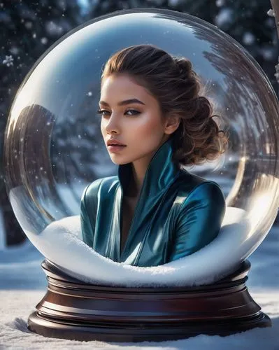 crystal ball-photography,frozen bubble,crystal ball,snow globe,snow globes,glass sphere,snowglobes,frozen soap bubble,fantasy picture,parabolic mirror,fantasy portrait,the snow queen,ice ball,magic mirror,lensball,world digital painting,mystical portrait of a girl,sci fiction illustration,looking glass,photo manipulation,Conceptual Art,Fantasy,Fantasy 03