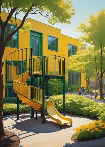 kindergarten,prekindergarten,school design,yellow garden,schoolyard,elementary school,schoolyards,preschool,cube house,dormitory,cohousing,townhomes,shorecrest,children's background,climbing garden,house painting,playsets,prefabricated buildings,apartment complex,nursery,Illustration,Black and White,Black and White 02