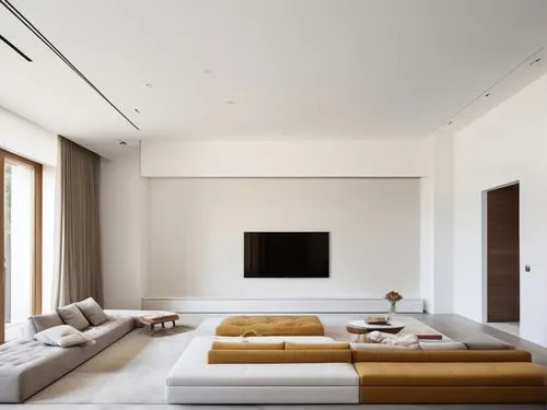 a contemporary living room with couches, tables, lamps, and sliding glass doors,modern minimalist lounge,modern living room,minotti,interior modern design,contemporary decor,living room modern tv