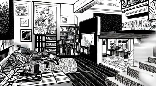 apartment,workspace,modern room,livingroom,pantry,japanese-style room,room,beauty room,an apartment,interiors,office line art,basement,study room,living room,computer room,one room,salon,mono-line lin