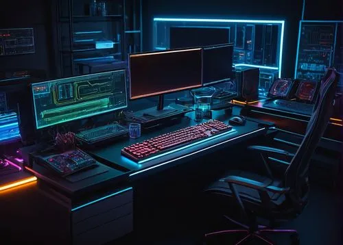 computer room,computer workstation,cyberscene,desk,cyberpunk,working space,neon,neons,3d render,neon light,rgb,neon coffee,colored lights,workstations,voxel,computerized,work desk,computable,80's design,work space,Art,Classical Oil Painting,Classical Oil Painting 20