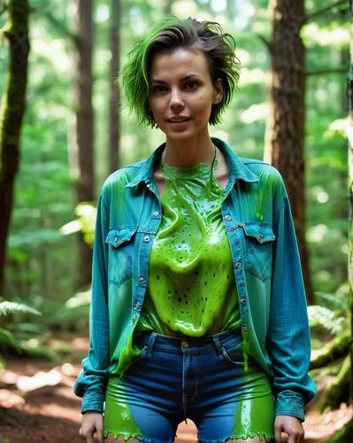 giant leaf,neon body painting,pixie-bob,woman frog,slime,bodypainting,toxic waste,eastern skunk cabbage,biologist,marie leaf,clover jackets,three-lobed slime,green jacket,the ugly swamp,greta oto,farmer in the woods,green skin,green,bulbasaur,pixie,Photography,General,Realistic