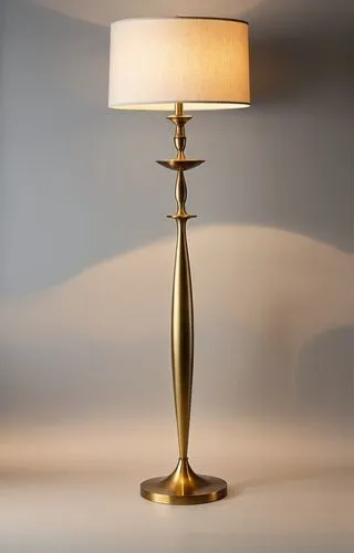 cast iron floor lamp
finish in texrure brass
oval fabric shade with brass trim,a table lamp with white shade on the floor,bedside lamp,table lamp,table lamps,retro lamp,floor lamp,spot lamp,Photograph