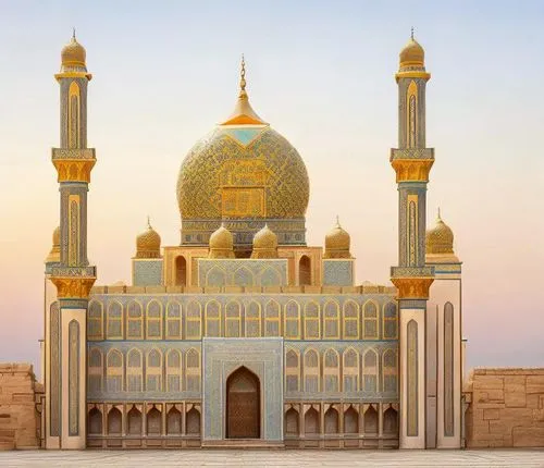 the courtyard of the building with the dome of a mosque is pictured in this picture,king abdullah i mosque,islamic architectural,al nahyan grand mosque,najaf,imamzadeh,husseiniyah,sultan qaboos grand 