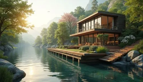 house with lake,house by the water,houseboat,floating huts,boat house,summer cottage,houseboats,asian architecture,house in mountains,house in the mountains,beautiful home,stilt house,forest house,house in the forest,boathouse,the cabin in the mountains,shaoming,wooden house,idyllic,floating on the river,Photography,General,Realistic